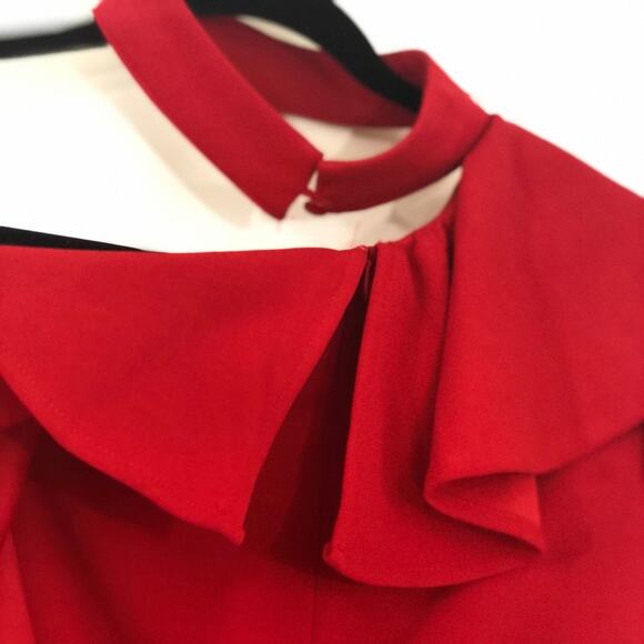 0091 NEW Red Holiday Ruffle Long Sleeve Red Dress - Picture 4 of 7